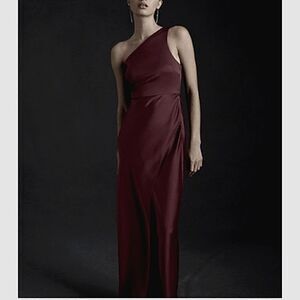 BHLDN Dylan One Shoulder Satin Charmeuse Side Slit Maxi Dress Sz 2 Eggplant